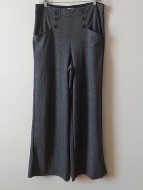 Max Studio Women Minimalist Wide Leg High Waisted Gray Plaid Sailor Pants XL